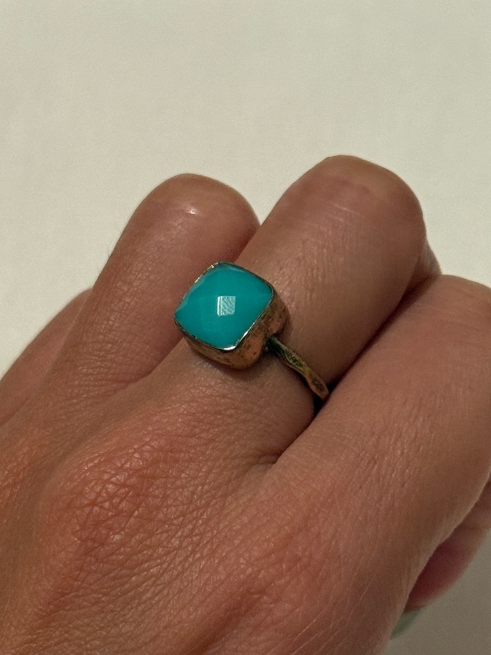 Gold Tone Ring with Teal Stone - Size 6